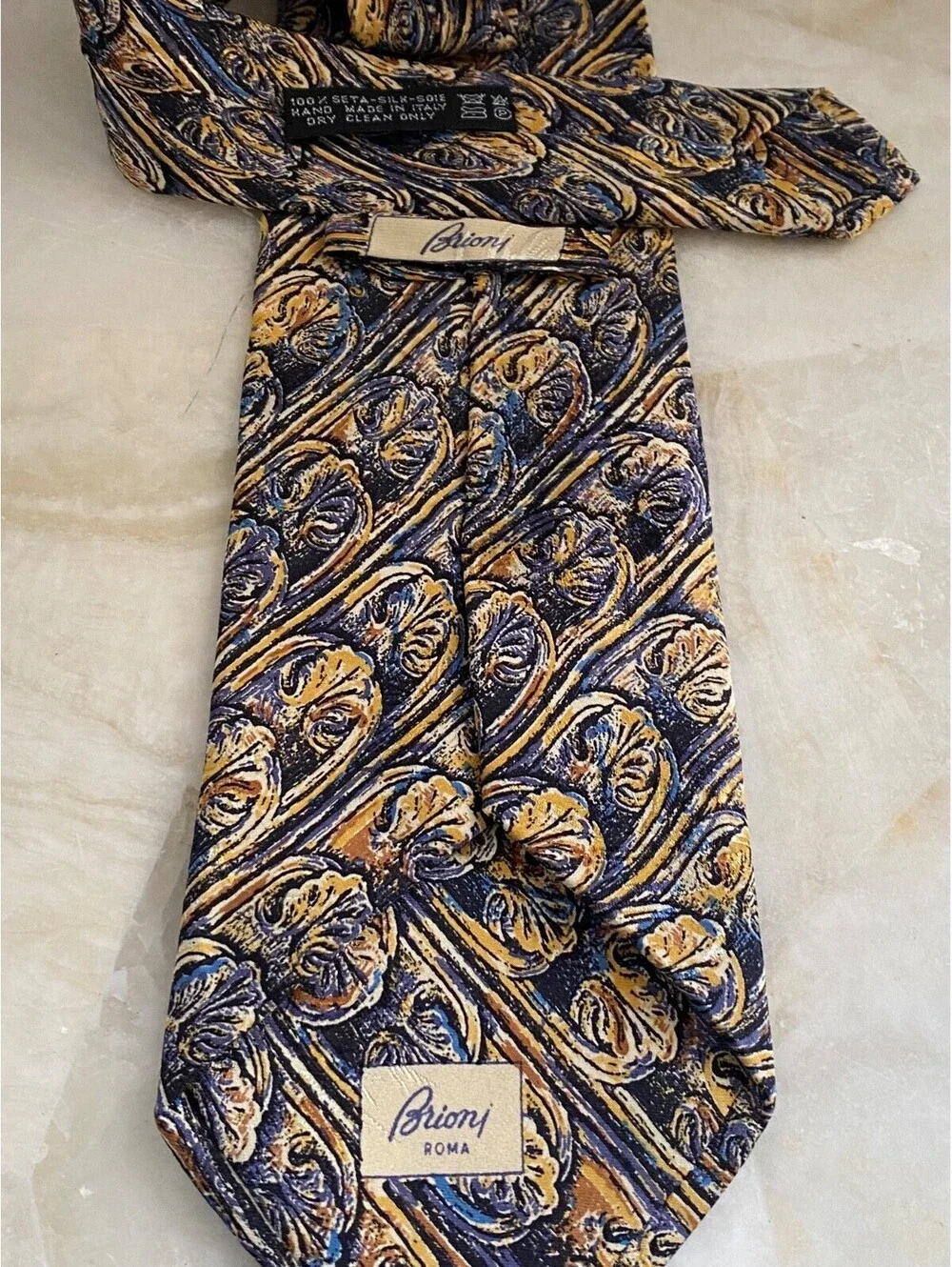 Brioni Roma Mens Cobalt Blue Gold Italian Silk Tie Necktie Made in Italy